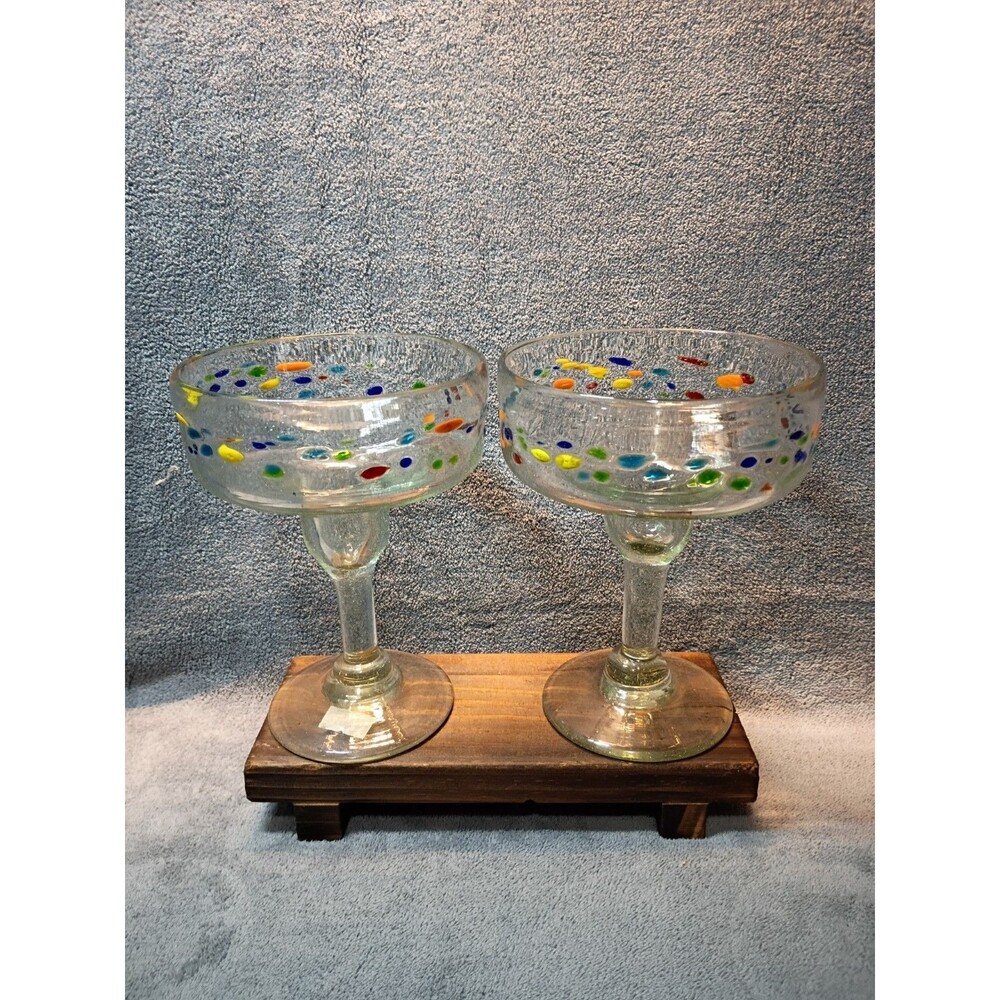 Handmade Mexican Recycled Glass Margarita Glasses Set of 4 Amici Confetti - Picture 2 of 12